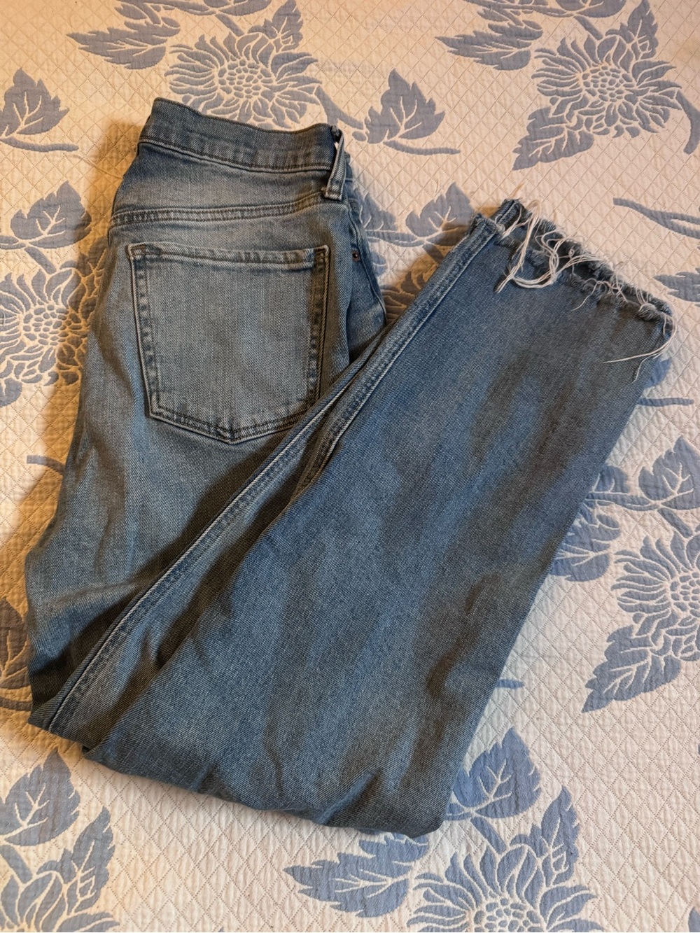 Old Navy Blue Straight Leg Jeans with Raw Hem
